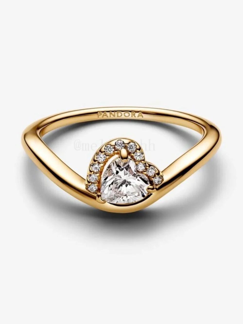 Pandora Gold Heart V-Ring with Clear Stones